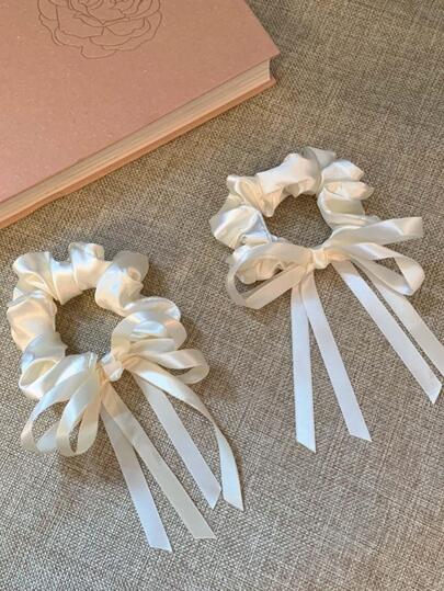 2个装女士蝴蝶结装饰时尚发圈，可爱情人节发绳，马尾辫发圈，发圈，橡皮筋发圈，发绳，弹性发圈，礼物发饰