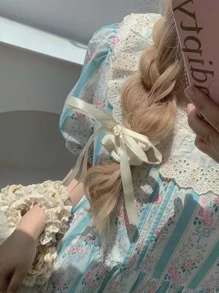 2个装女士蝴蝶结装饰时尚发圈，可爱情人节发绳，马尾辫发圈，发圈，橡皮筋发圈，发绳，弹性发圈，礼物发饰，头饰，弹性发带 - 白色 - 查看 8