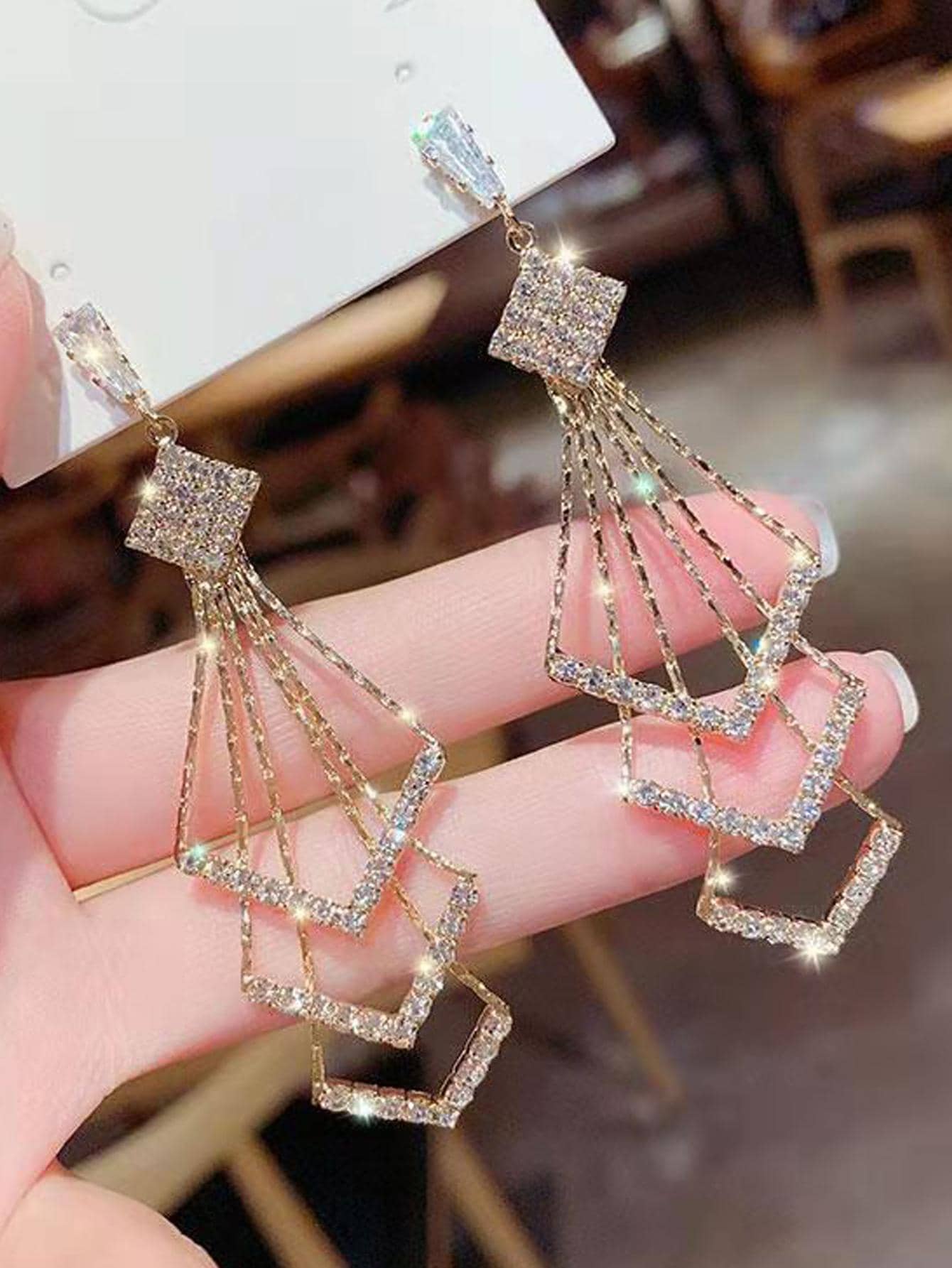 1pair Glamorous Full Rhinestone Rhombic Dangle Earrings For Women For Prom Party Banquet for Sale Australia New Collection Online SHEIN Australia