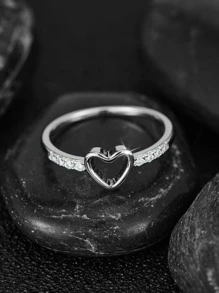 1 Thời Trang Khoét Hở Trái Tim Đính Đá Cubic Zirconia Nhẫn Đơn Cho Nữ Trang Trí Hàng Ngày Có Niên Đại Quà Tặng - Bạc - Xem 2