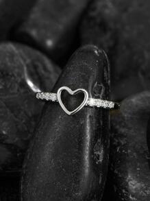 1 Thời Trang Khoét Hở Trái Tim Đính Đá Cubic Zirconia Nhẫn Đơn Cho Nữ Trang Trí Hàng Ngày Có Niên Đại Quà Tặng - Bạc - Xem 3