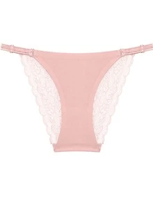 FINETOO Bragas unicolor con encaje en contraste - Caqui - Ver 8