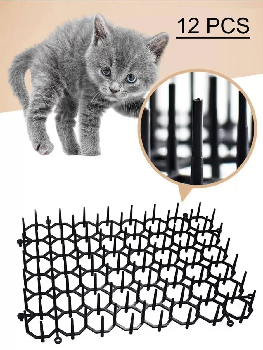12pcs Black Plastic Anti-Cat Spike Mat Set, Assembled Furniture Protector Pad, Effective Home Sofa Tabletop Anti-Scratch Deterrent For Pets, Non-Harmful To Animals - Black - View 1
