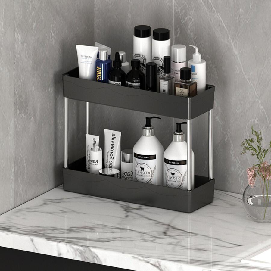1入組塑膠浴室收納現代雙層貨架收納單元 - 黑色 - 查看 1
