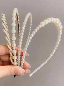 4 chiếc băng đô cài tóc giả ngọc trai thanh lịch dành cho nữ, phụ kiện tóc, băng đô cài đầu, phụ kiện đội đầu. - trắng - Xem 2