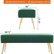 Fumahaus 44.75" Green End Of Bed Bench Modern Tufted Velvet Ottoman Bench With Gold Legs Upholstered Vanity Bench Luxurious Entryway Bench For Living Room Bedroom Hallway Room Decor - Dark Green - View 5