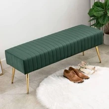 Fumahaus 44.75" Green End Of Bed Bench Modern Tufted Velvet Ottoman Bench With Gold Legs Upholstered Vanity Bench Luxurious Entryway Bench For Living Room Bedroom Hallway Room Decor - Dark Green - View 3