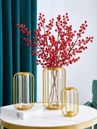 1 件铁制花瓶，欧式金色镂空花瓶，适用于家居装饰、家居装饰、花瓶、餐桌装饰