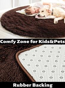 1pc Super Soft Fluffy Round Shaggy Rug , Non-Slip, Washable, And Cute Carpet For Living Room, Bedroom, Home Decor, Room Decor, Accent Rug, Floor Covering, And More With Anti-Slip Backing And Easy Maintenance - Coffee Brown - View 5