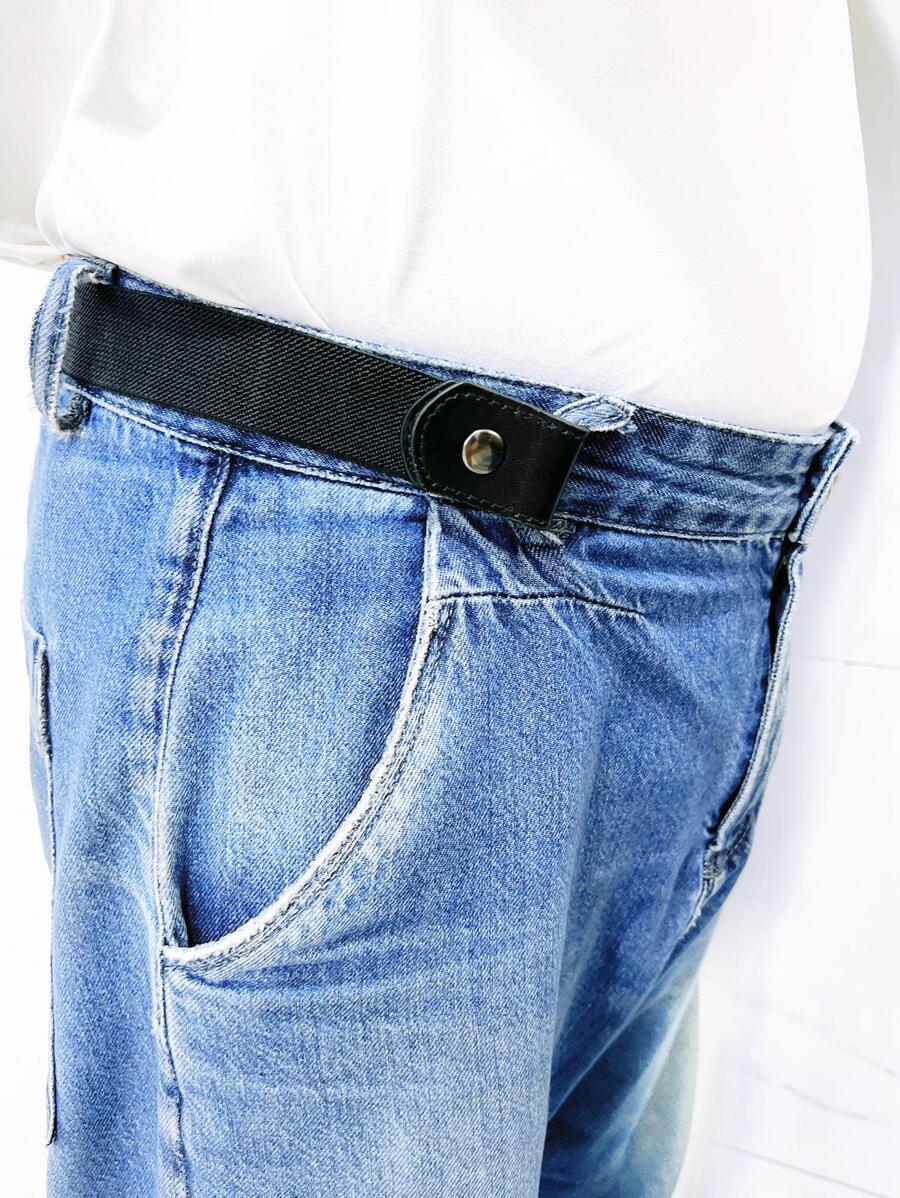 1pc Men Solid Buckle-Free Casual Belt For Daily Life - Black - View 1