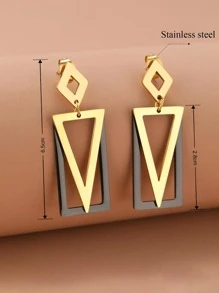 Stainless Steel Earrings Black Rectangle Inverted Triangle Simple Design Goth Punk Fashion Pendants Earrings For Women Jewelry - Gold - View 6