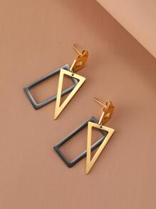 Stainless Steel Earrings Black Rectangle Inverted Triangle Simple Design Goth Punk Fashion Pendants Earrings For Women Jewelry - Gold - View 5