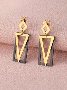 Stainless Steel Earrings Black Rectangle Inverted Triangle Simple Design Goth Punk Fashion Pendants Earrings For Women Jewelry - Gold - View 3