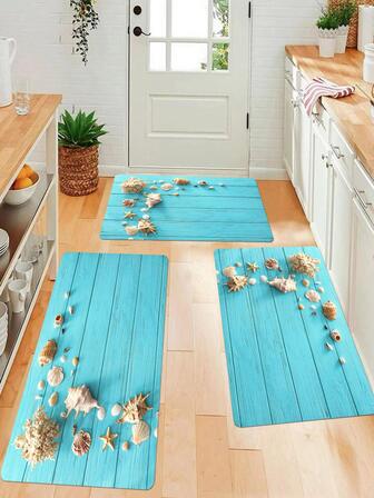1 pieza Alfombra de cocina estrella de mar & con patrón de concha cocina moderno poliéster anti deslizante para casa