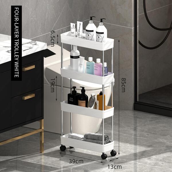 1pc Plastic Bathroom Storage Rack With Wheel, Modern Multilayer
