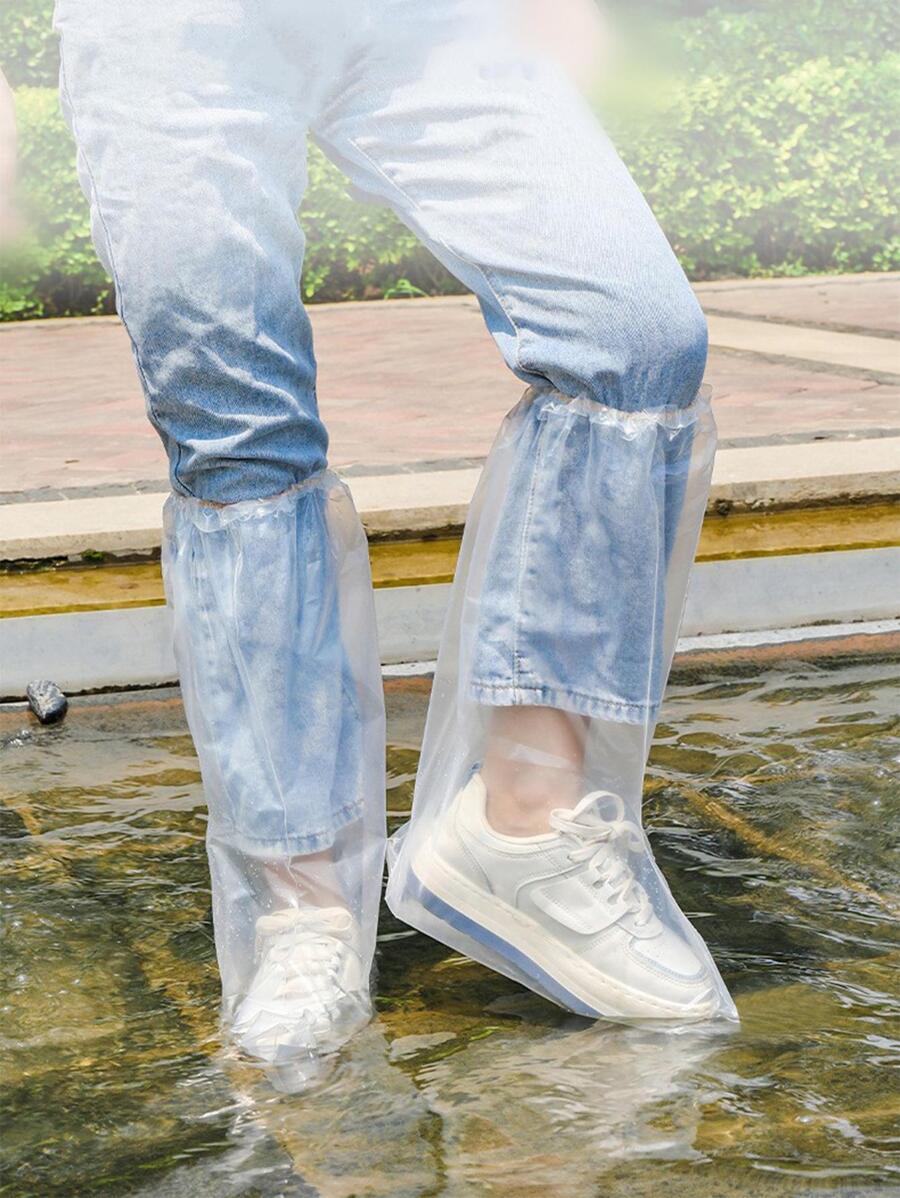 1雙防水塑膠雨鞋極簡透明耐磨一次性雨鞋套 - 無色 - 查看 1