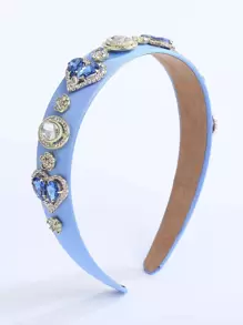 Cubic Zirconia Heart Decor Headband Royal Tiaras - Blue - View 1