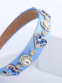 Cubic Zirconia Heart Decor Headband Royal Tiaras - Blue - View 3