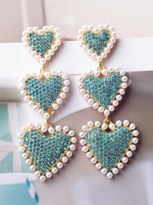 1 Đôi Màu Xanh Thời Trang Ngọc Trai Giả & Kim Cương Giả Trang Trí Bông Tai Giọt Trái Tim Cho Nữ Dự Tiệc Tinh Tế quà Tặng Ngày Lễ Tình Nhân - Màu xanh lam - Xem 2