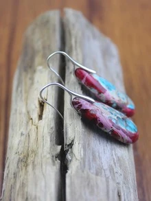 1 đôi Bông tai đá Hoàng đế hình giọt nước phong cách Bohemian - Đỏ - Xem 4
