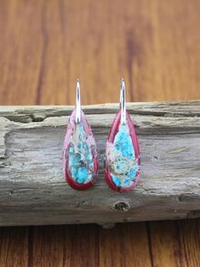1 đôi Bông tai đá Hoàng đế hình giọt nước phong cách Bohemian - Đỏ - Xem 5