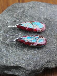 1 đôi Bông tai đá Hoàng đế hình giọt nước phong cách Bohemian - Đỏ - Xem 3