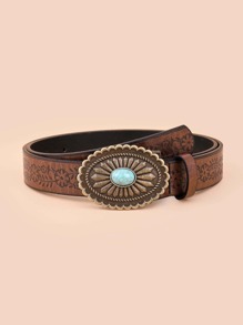 1 pièce Ceinture vintage minimaliste mode pour femme avec boucle turquoise, convient pour le port quotidien avec des jeans en été, l'école en automne, l'automne, Halloween