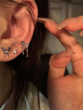 6pcs/set Rhinestone Butterfly Decor Mismatched Earrings