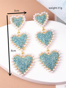 1 Đôi Màu Xanh Thời Trang Ngọc Trai Giả & Kim Cương Giả Trang Trí Bông Tai Giọt Trái Tim Cho Nữ Dự Tiệc Tinh Tế quà Tặng Ngày Lễ Tình Nhân - Màu xanh lam - Xem 4