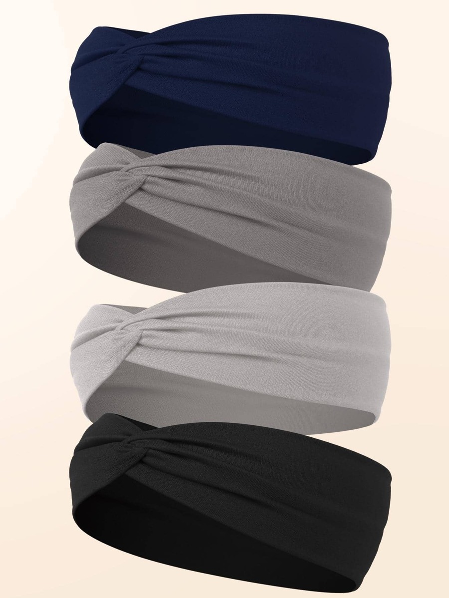 4pcs Solid Twist Detail Wide Hair Band Casual Headband Turban Headband Sweatband, School Stuff, College, Headbands Fall Winter Hair Accessories For Women For Vacation Outfits Woman Elegant Scarf