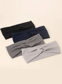 4pcs Solid Twist Detail Wide Hair Band Casual Headband Turban Headband Sweatband, School Stuff, College, Headbands Fall Winter Hair Accessories For Women For Vacation Outfits Woman Elegant Scarf