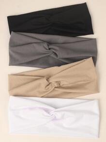 4条装女士纯色交叉弹力扭结运动发带，休闲健身发饰，头巾式发带，吸汗带，学校用品，大学用品，秋冬季度假装扮发带，女士优雅围巾，女士头巾，柔软头巾 - 彩色 - 查看 2