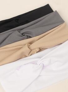 4条装女士纯色交叉弹力扭结运动发带，休闲健身发饰，头巾式发带，吸汗带，学校用品，大学用品，秋冬季度假装扮发带，女士优雅围巾，女士头巾，柔软头巾 - 彩色 - 查看 3