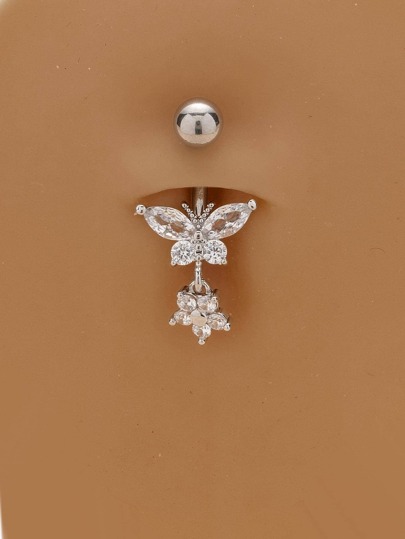 1 buc. Zirconiu cubic plin de farmec, decor fluture și flori, inel pentru buric pentru femei pentru bijuterii de zi cu zi Accesorii Îndrăgostiți, mame, mame, ziua mamei, cadou