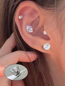 1pair Cubic Zirconia Decor Magnetic Earrings - Silver - View 4