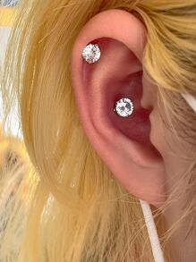 1pair Cubic Zirconia Decor Magnetic Earrings - Silver - View 1