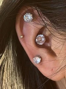 1 đôi Bông tai nam châm trang trí bằng đá Zirconia - Bạc - Xem 3