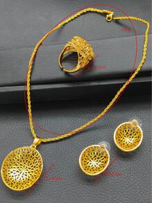 4入组/套奢華鏤空圓形裝飾首飾套裝適合女士適合派對舞會 - 金黃色 - 查看 3