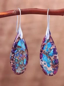 1 đôi bông tai ngọc thạch anh hoàng gia hình giọt nước theo phong cách Bohemian - Màu tím - Xem 1