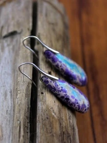 1 đôi bông tai ngọc thạch anh hoàng gia hình giọt nước theo phong cách Bohemian - Màu tím - Xem 4