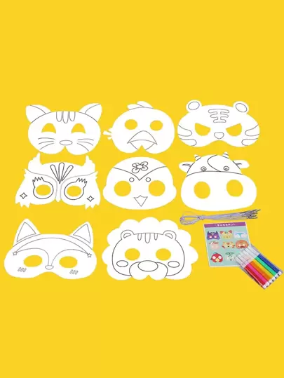 8pcs Animal Theme DIY Coloring Paper Masks