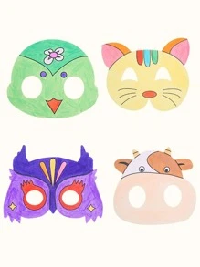8 piezas Máscaras de papel con temas de animales para colorear manualmente
