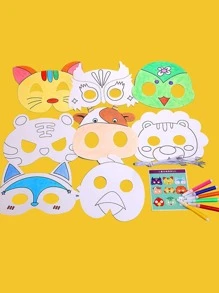 8 piezas Máscaras de papel con temas de animales para colorear manualmente