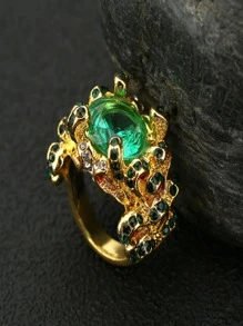 方晶鋯石裝飾戒指 - 綠色 - 查看 4