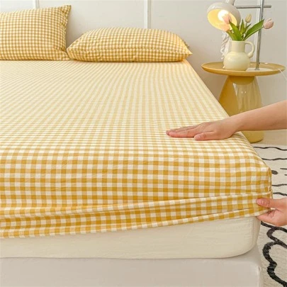 1pc Plaid Pattern Fitted Sheet, Modern Fabric Fitted Bottom Sheet For Bedroom
