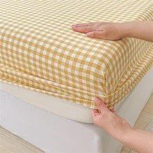 1pc Plaid Pattern Fitted Sheet, Modern Fabric Fitted Bottom Sheet For Bedroom