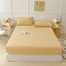 1pc Plaid Pattern Fitted Sheet, Modern Fabric Fitted Bottom Sheet For Bedroom