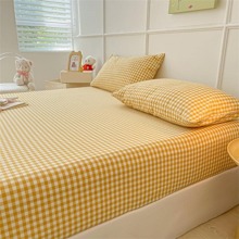 1pc Plaid Pattern Fitted Sheet, Modern Fabric Fitted Bottom Sheet For Bedroom
