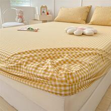 1pc Plaid Pattern Fitted Sheet, Modern Fabric Fitted Bottom Sheet For Bedroom