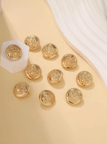 10pcs/Set Embossed Metal Buttons, Sculptural Round Buttons For Women's Coat, Fashionable And Simple Sewing Buttons For School Uniforms And Clothes
